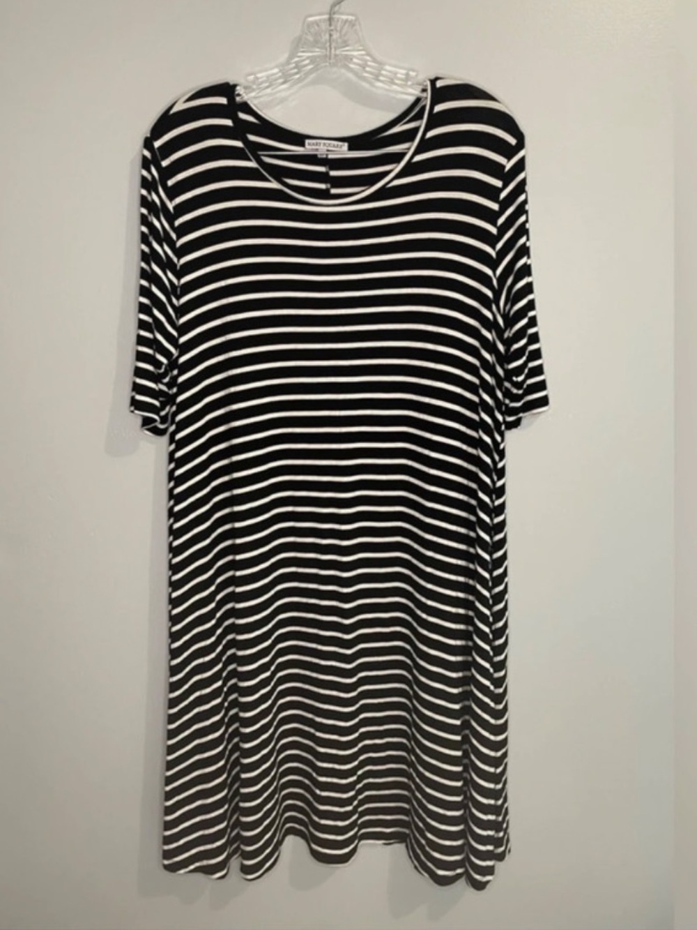 Mary Square Women's Size Large Striped Swing Dress Knee Length Short Sleeve Soft